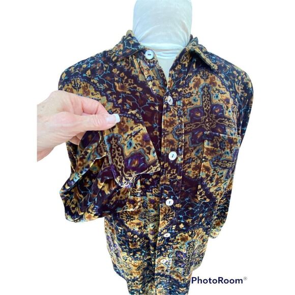 Chico’s Design Velvet/Velour Silk Blend Button Front Blouse Sz. S Whimsygoth Boh - Picture 3 of 7